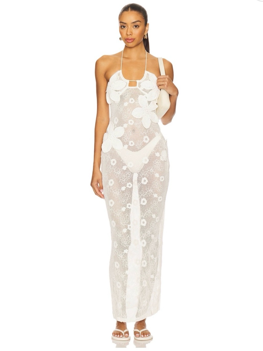 More to Come Floral Crochet Maxi Cover-Up in Ivory
